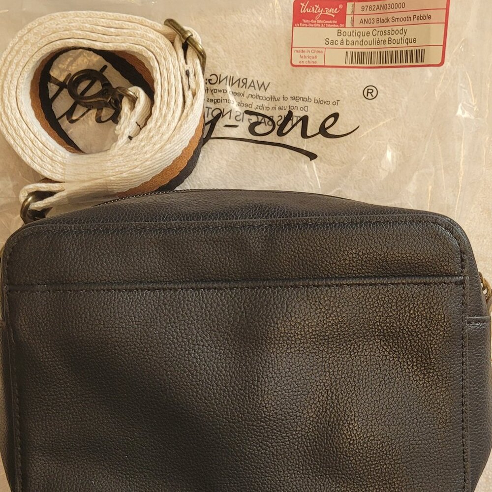 Thirty-One Gifts Double Zip‎ Crossbody In Black Smooth Pebble